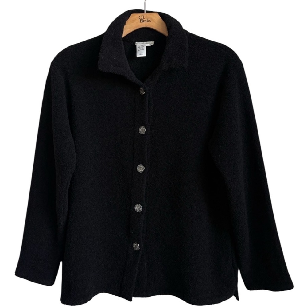 Coldwater Creek Black Wool Blend Coat Jacket Sweater Large